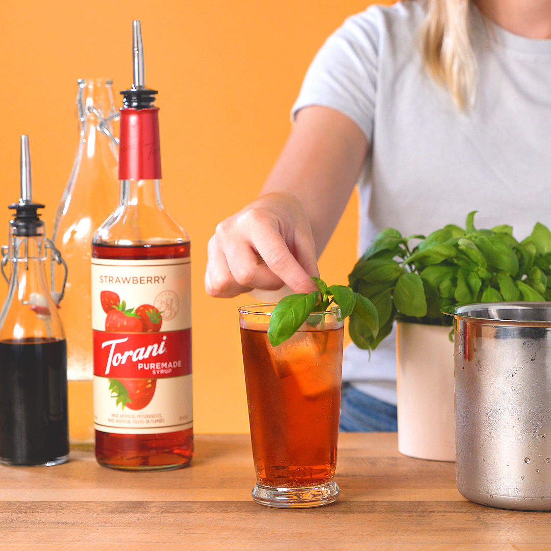 torani puremade strawberry syrup bottle with balsamic strawberry shrub