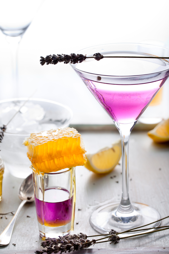 lavender cocktails with honeycomb