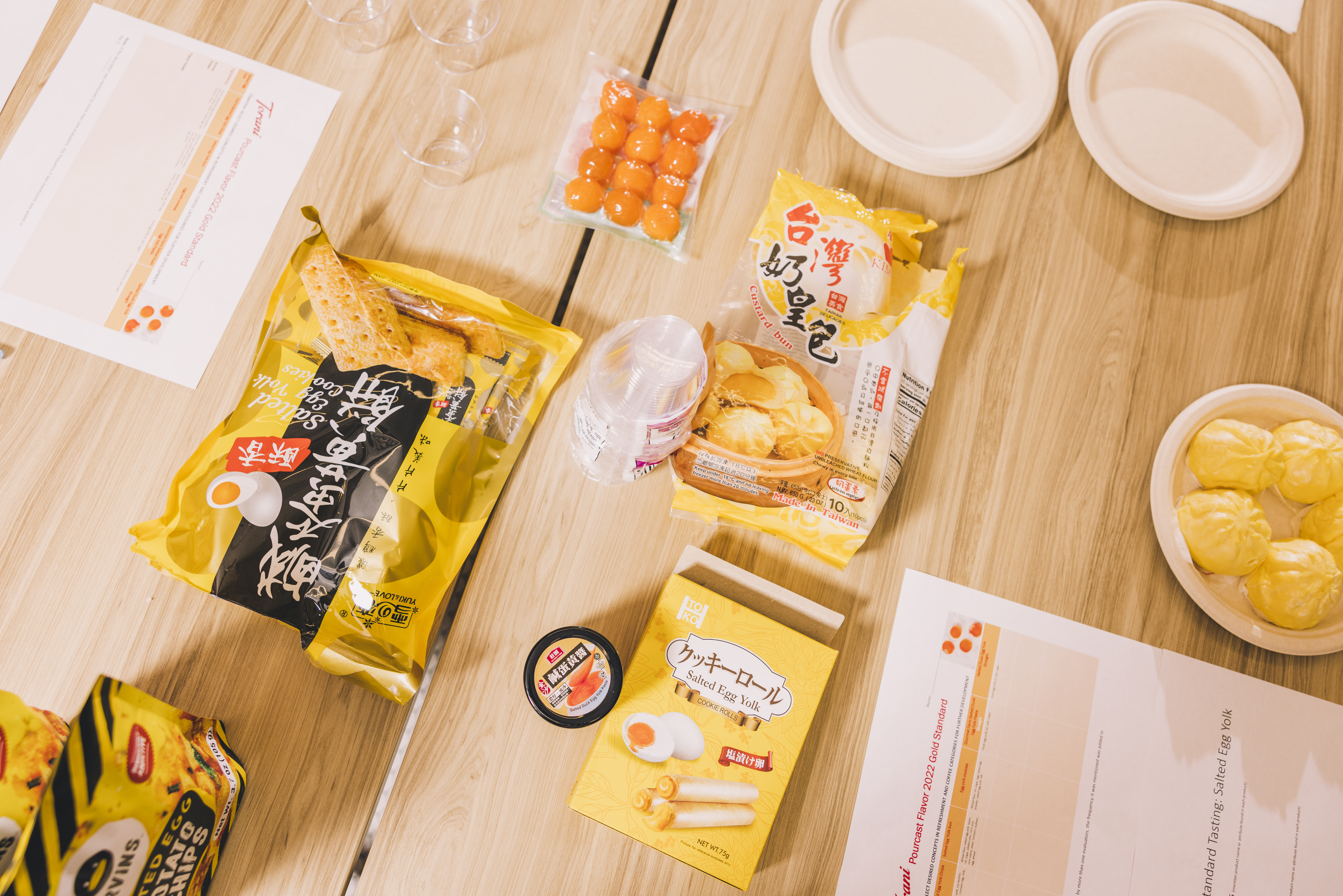 different salted egg yolk products for tasting