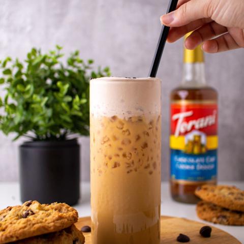 Iced Chocolate Chip Cookie Dough Latte with Chocolate Cold Foam